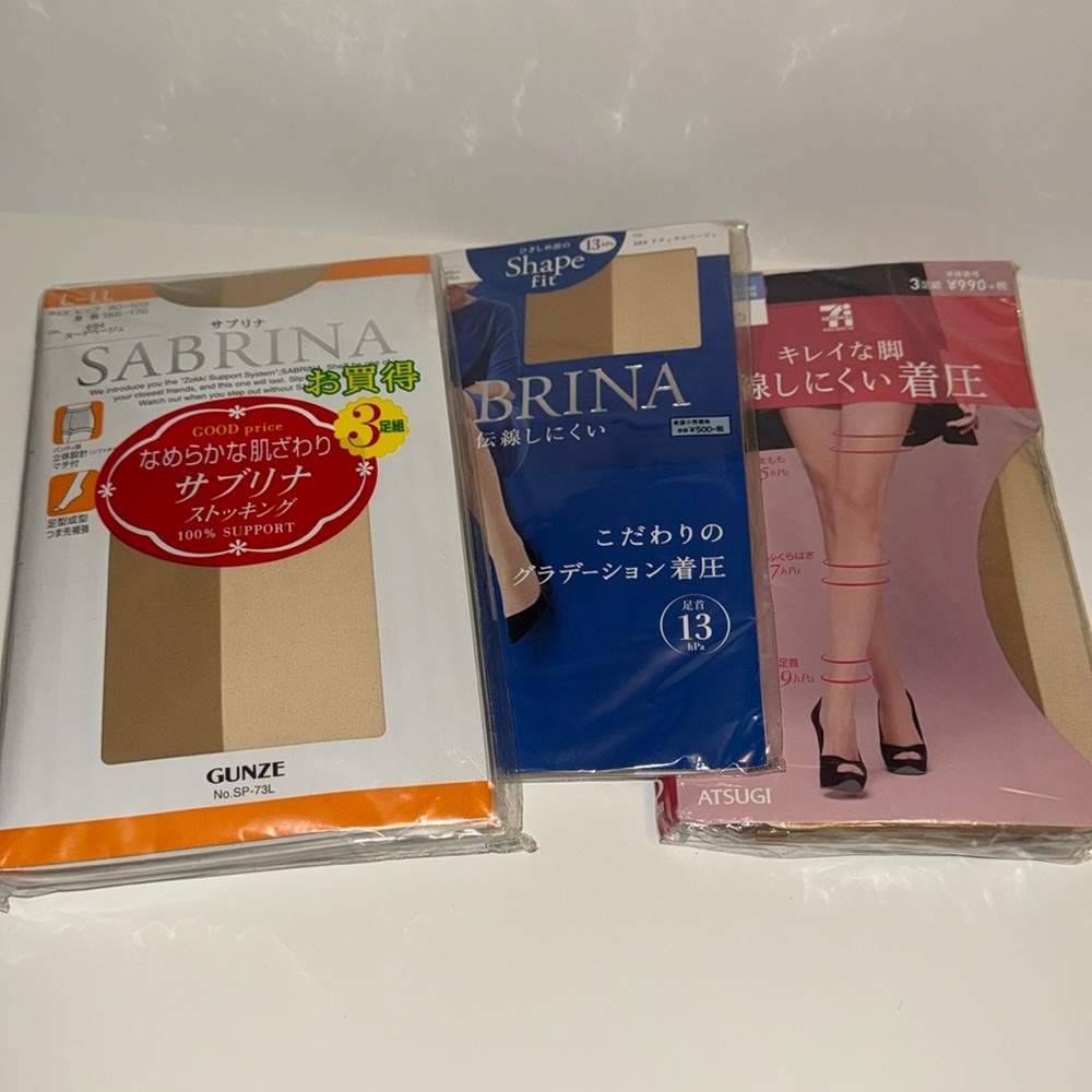3 packs New Pantyhose  Japan Sz L-LL Sabrina- Gunze and Seven&i -Atsugi Beige